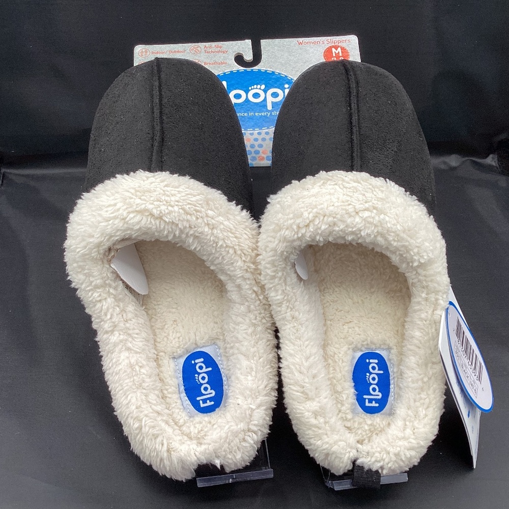 Floopi Women’s Indoor Outdoor Memory Foam Slippers: Black Size: Medium 7-8 New